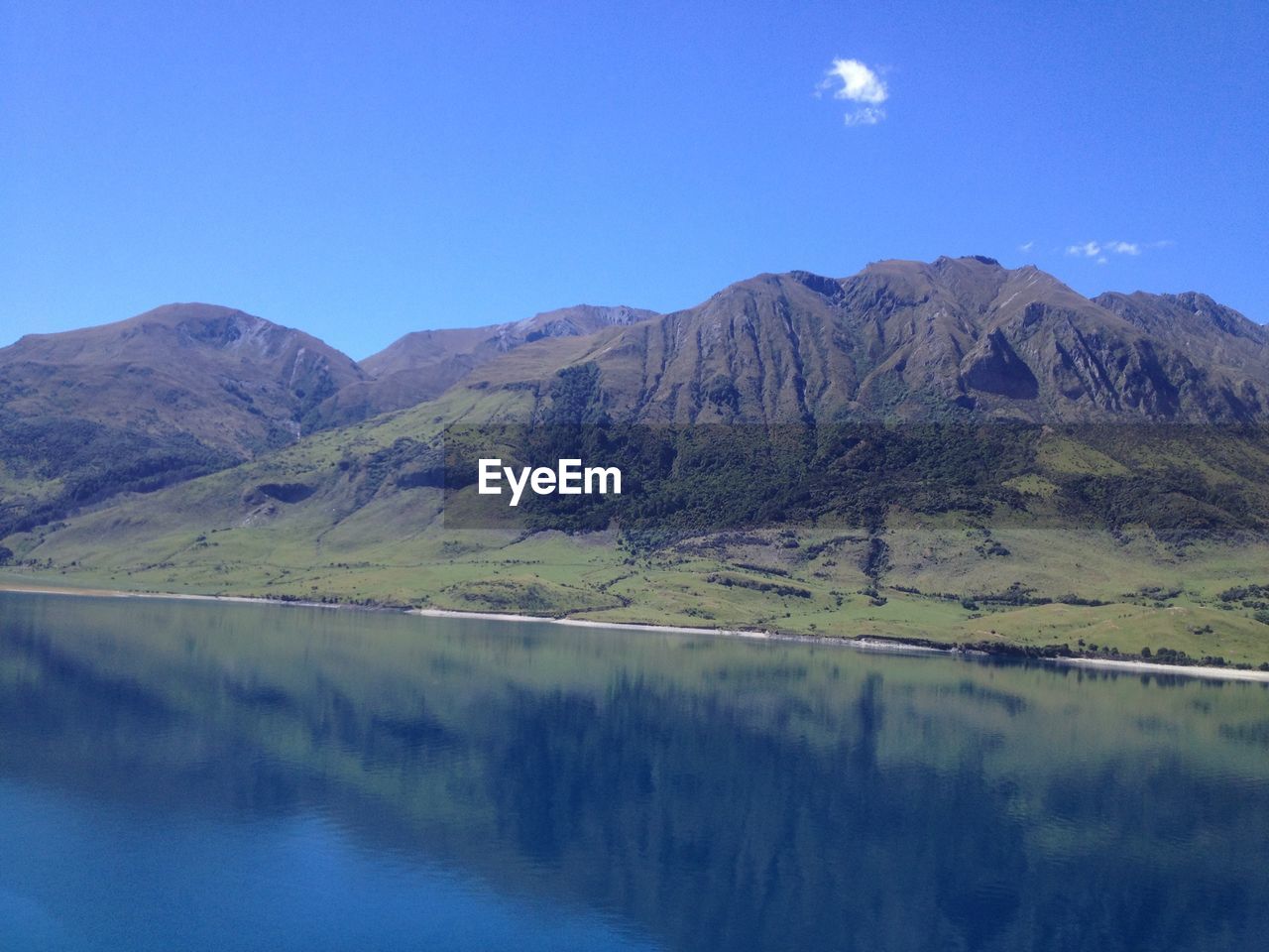 SCENIC VIEW OF LAKE AGAINST BLUE SKY