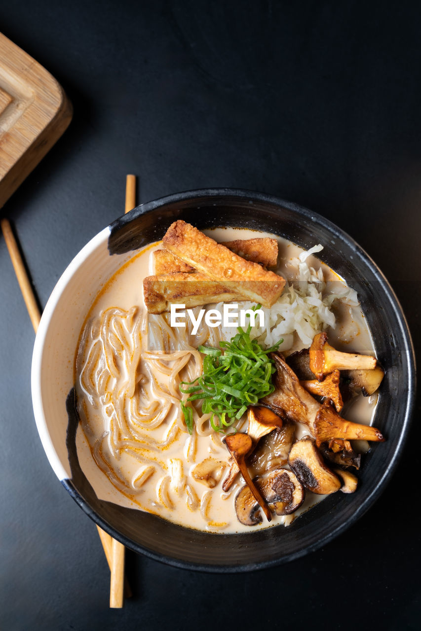 Ramen noodles on a bowl, studio photography