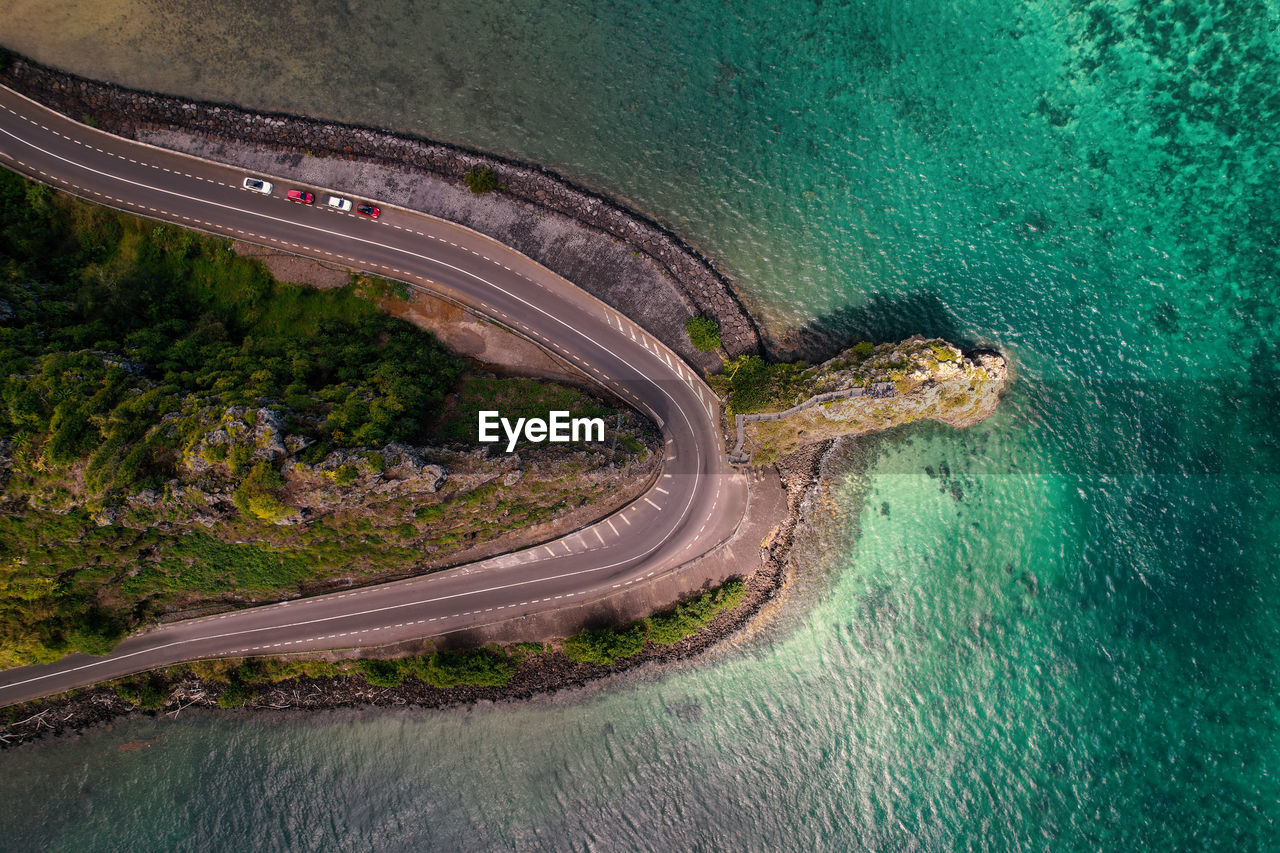 High angle view of road by sea. aerial views of the maconde viewpoint