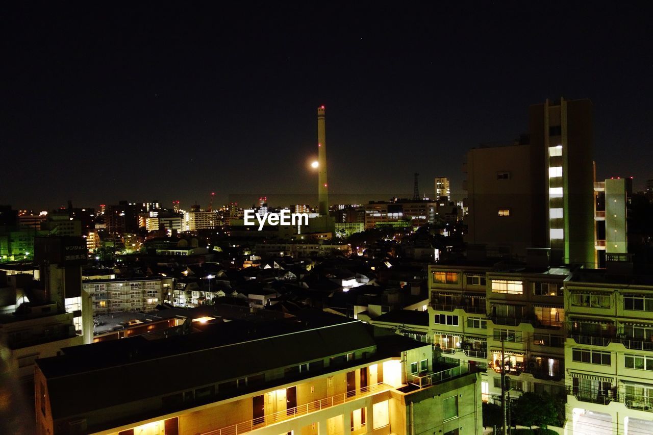 High angle shot of illuminated city at night