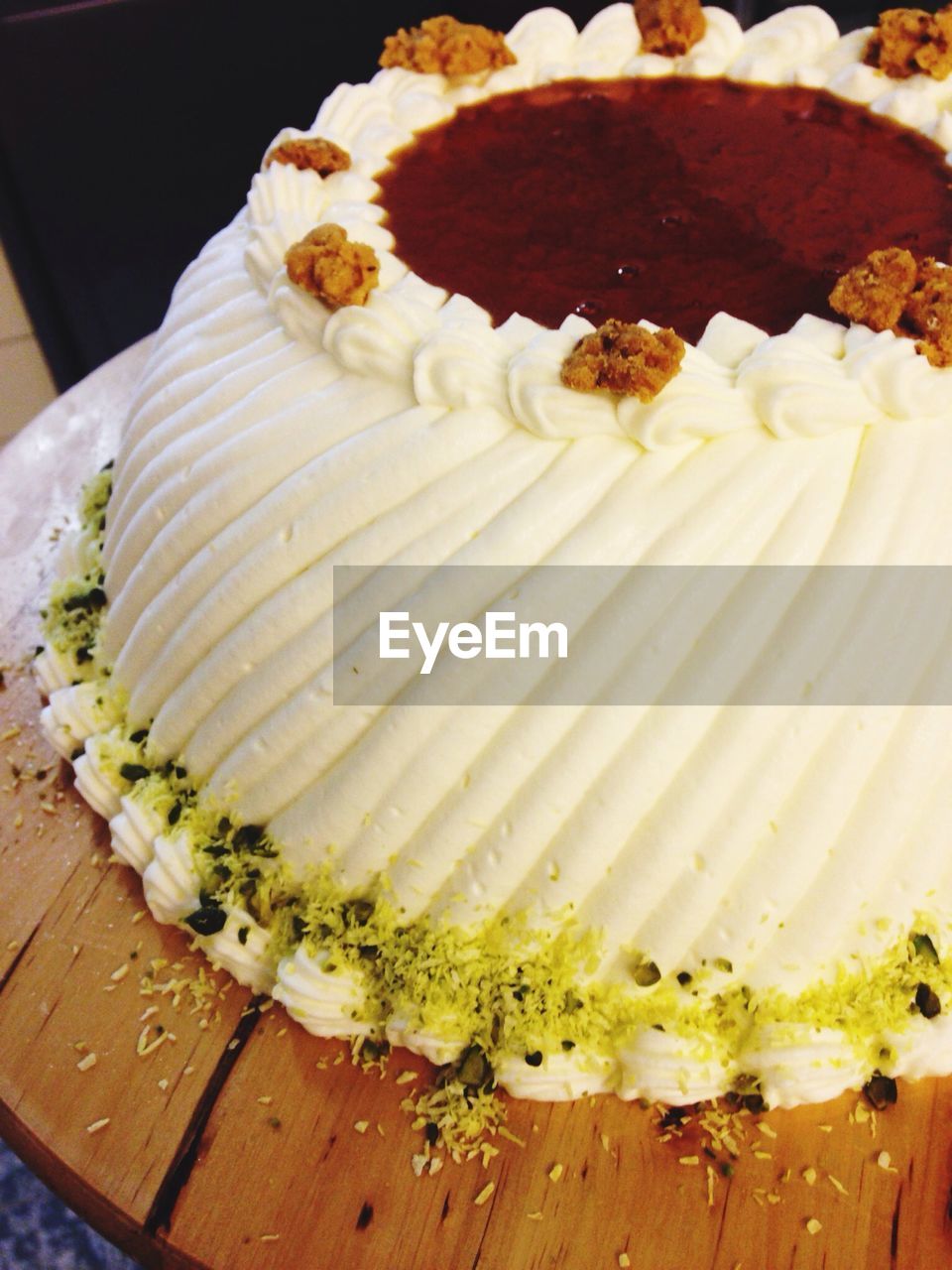 Close-up of ice cream bombe on table