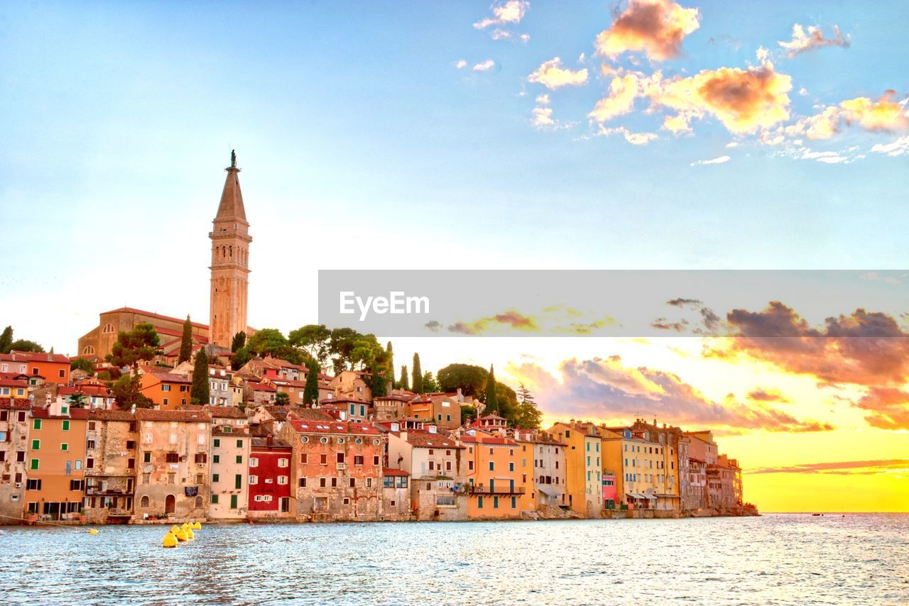 View of church at waterfront rovinj croatia 