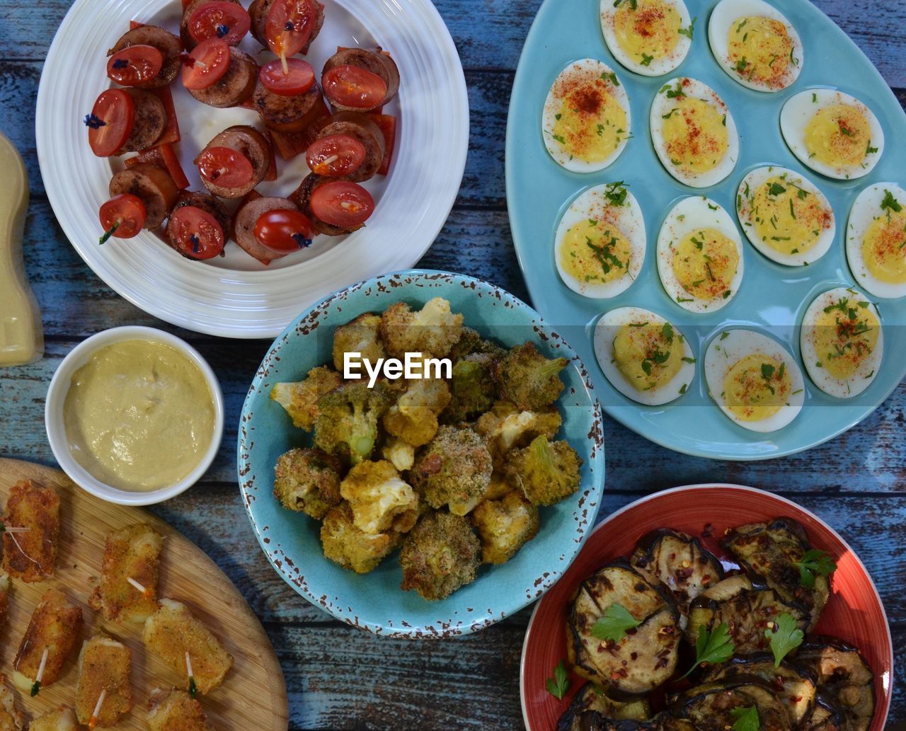 High angle view of breakfast on table