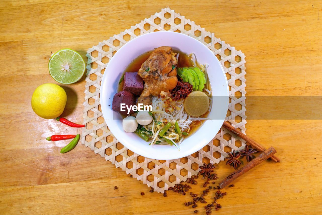 directly above shot of food in plate on table