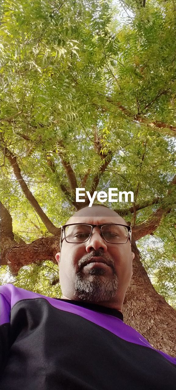 PORTRAIT OF YOUNG MAN AGAINST TREES
