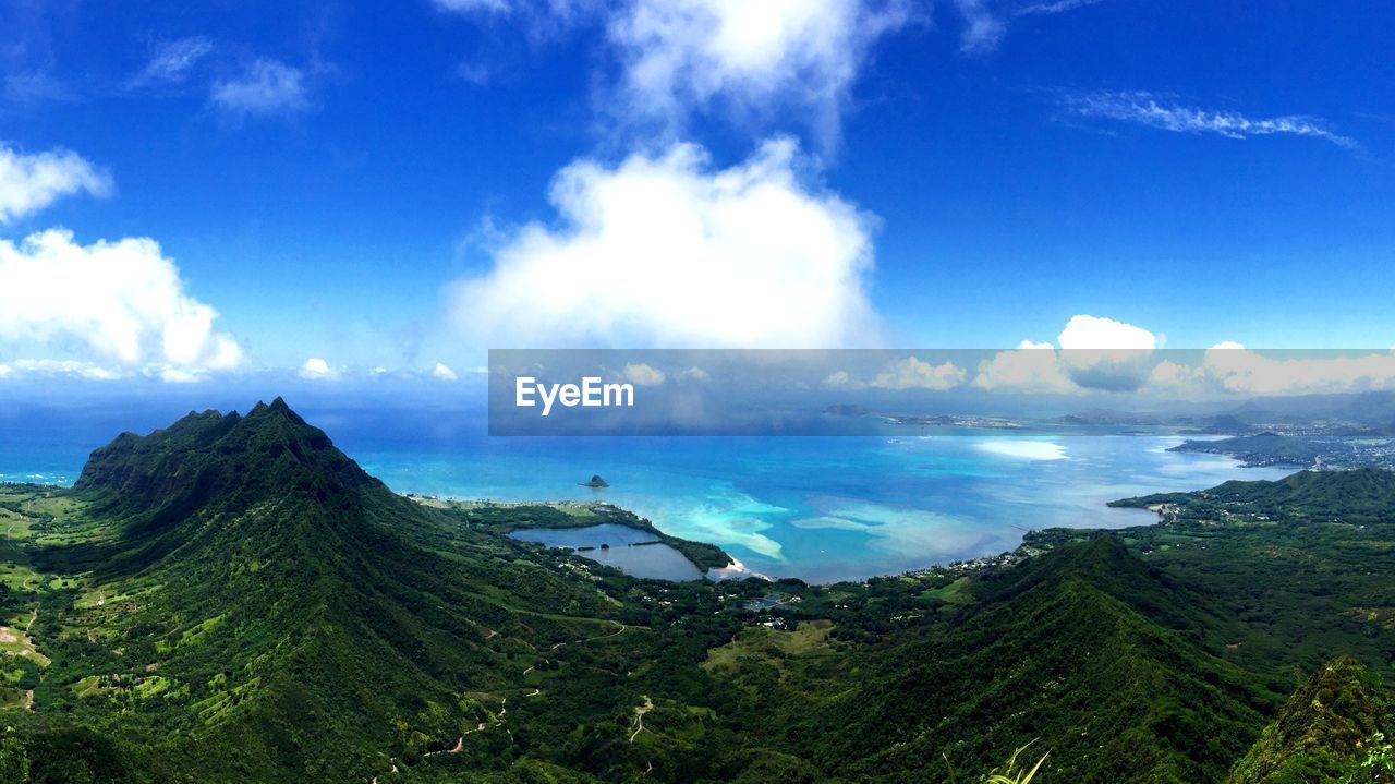 Idyllic shot of blue sky over sea in kahana valley state park