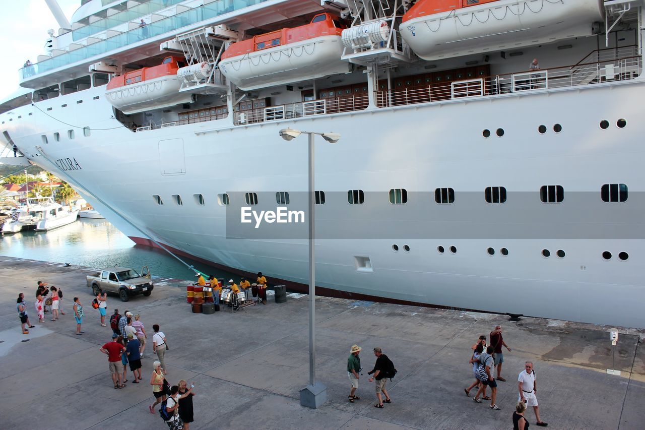 HIGH ANGLE VIEW OF PEOPLE ON BOATS IN SEA