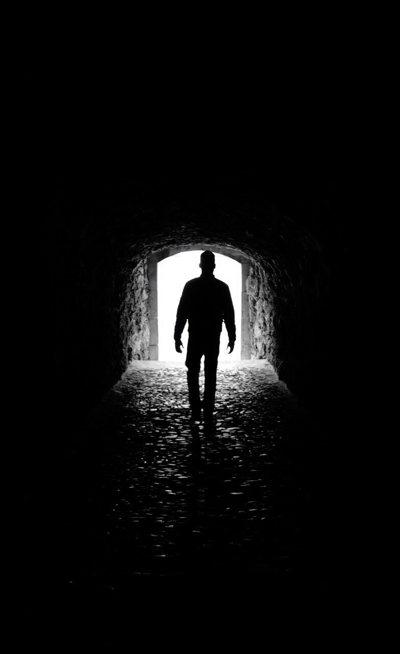 SILHOUETTE MAN WALKING IN TUNNEL