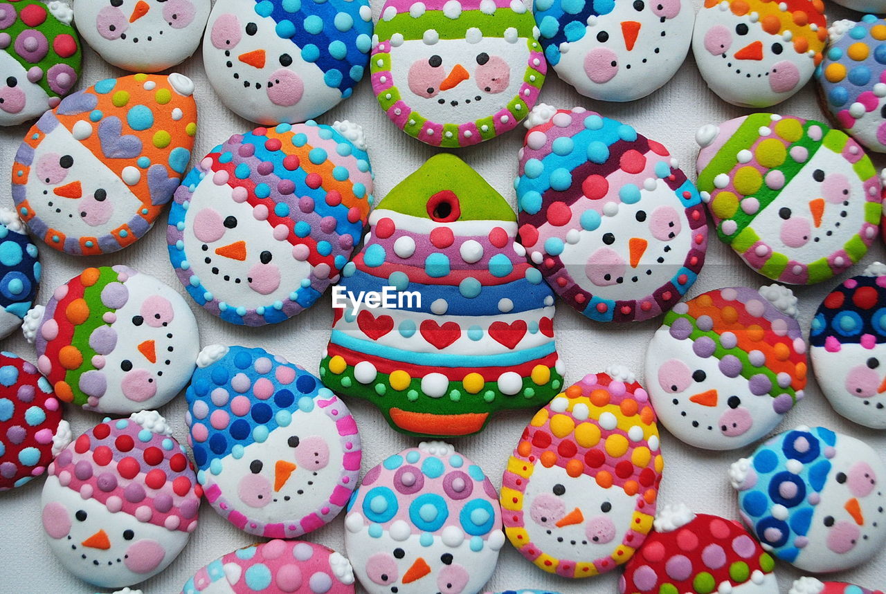 Close-up of multi colored cookies for sale