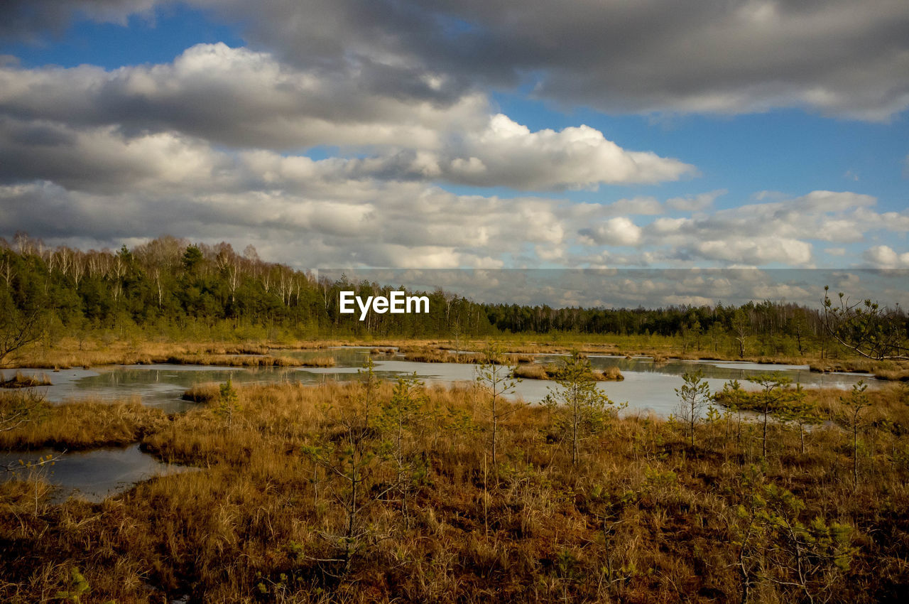 Scenic view of lake against sky