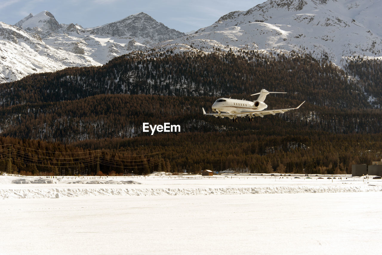 A private jet taking off at the engadine st moritz airport