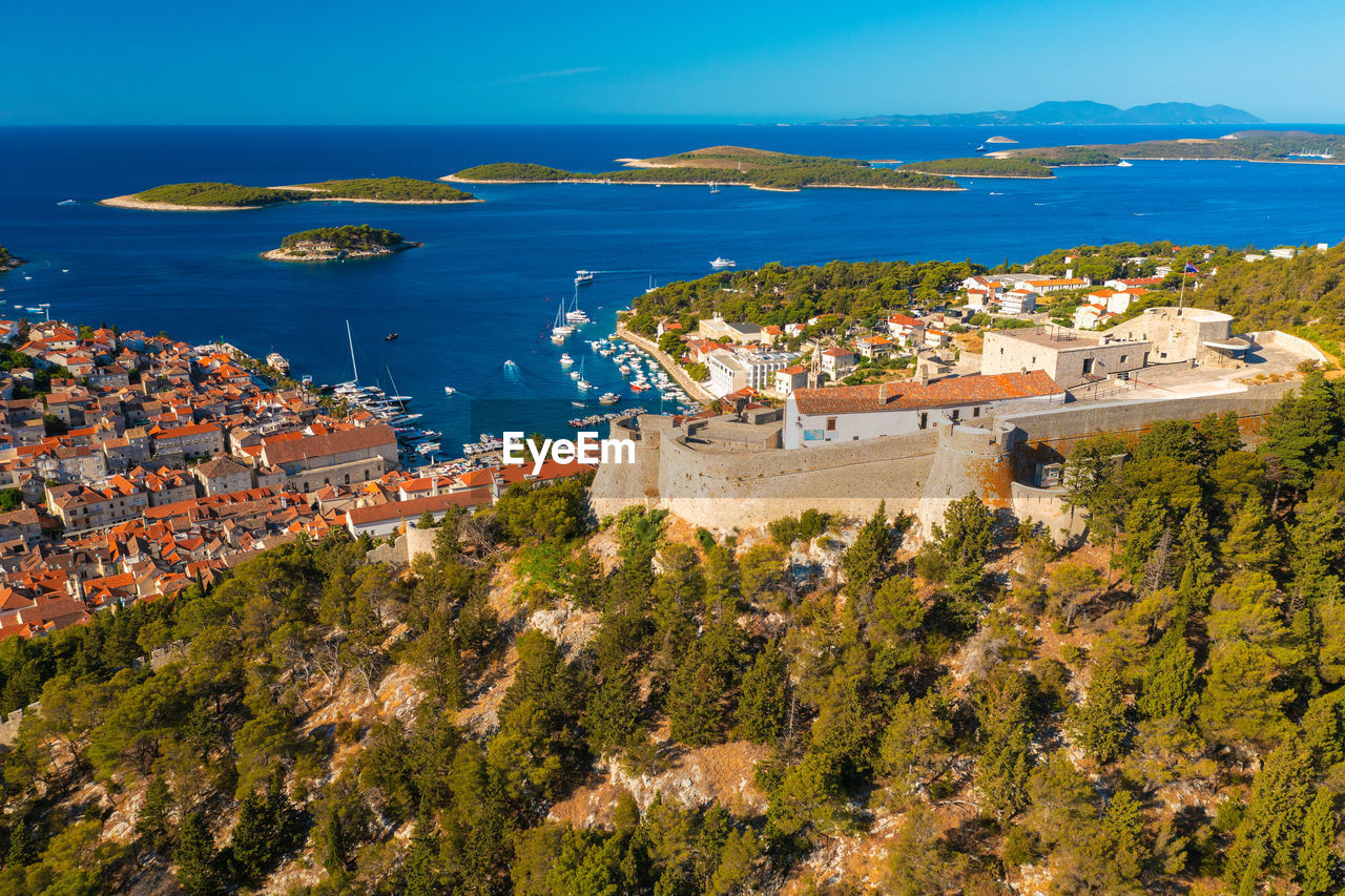 Aerial view of hvar town on hvar island, croatia