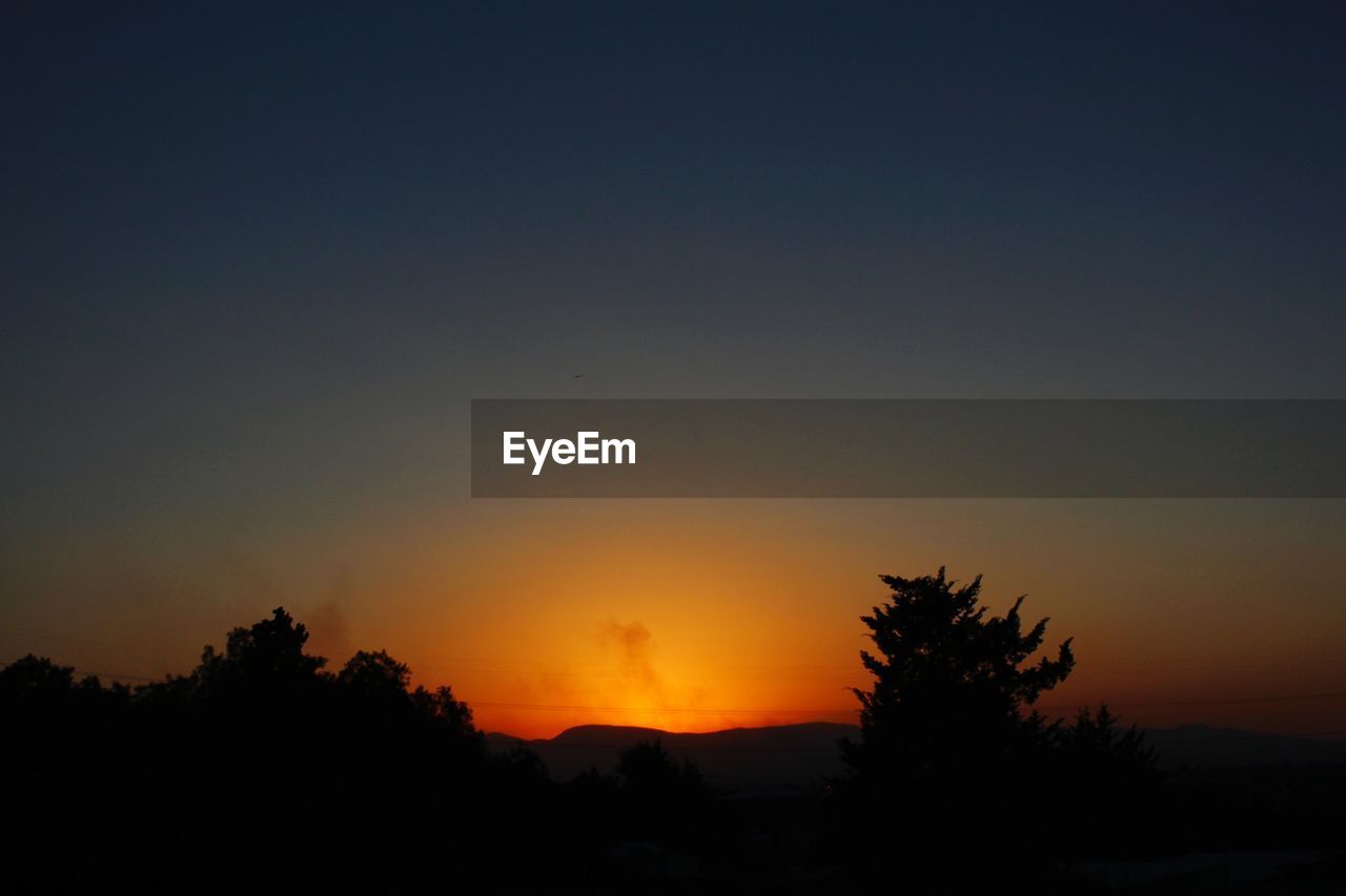 Silhouette trees against sky during sunset