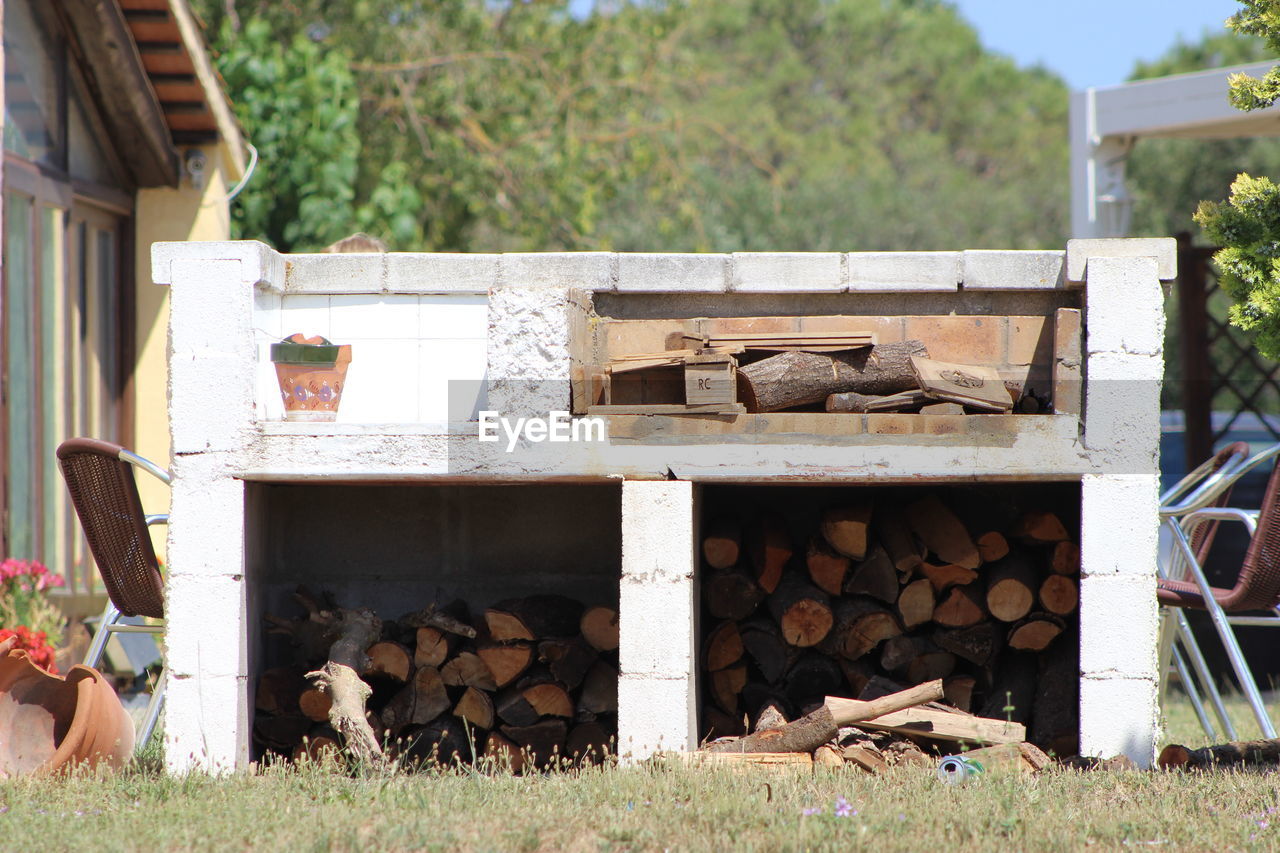 Firewood in stone structure