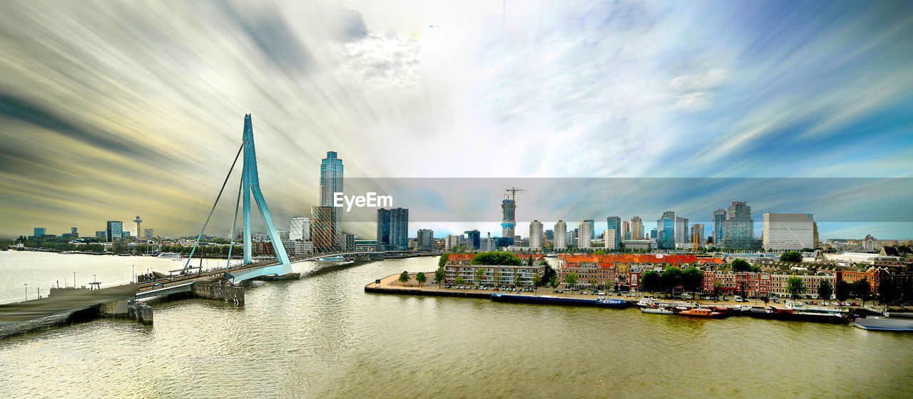 Skyline of rotterdam city as a panorama, with erasmus bridge