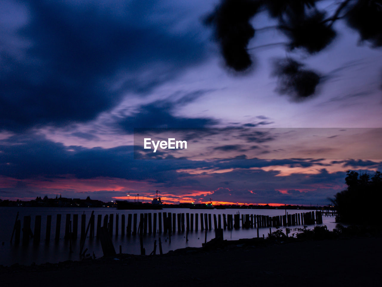 Take a photo on twilight time at harbor of samut sakhon province thailand.