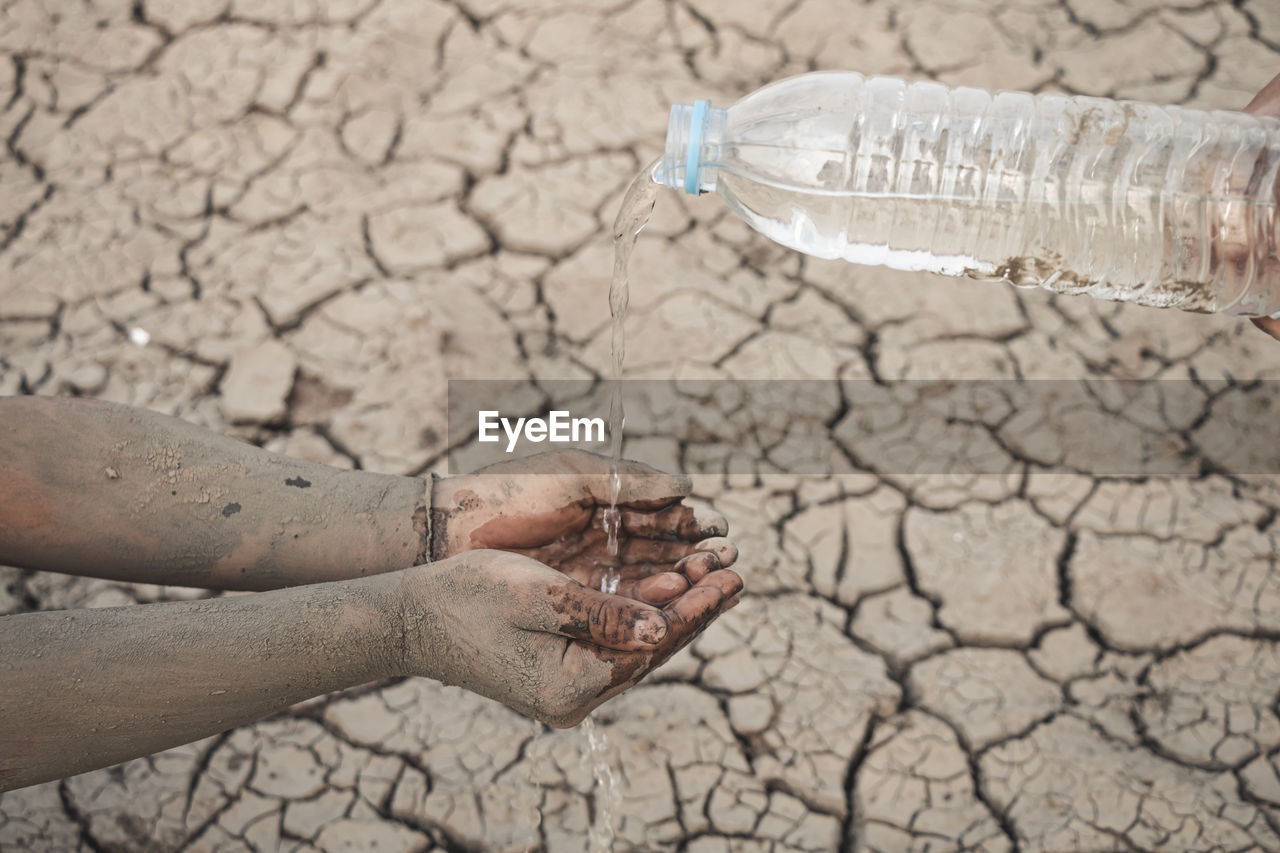 Close-up of human hand on land