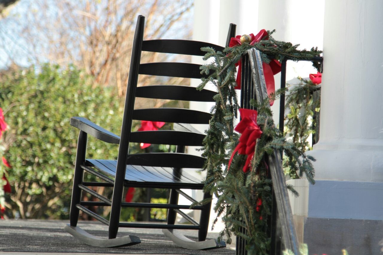 Rolling chair outside house