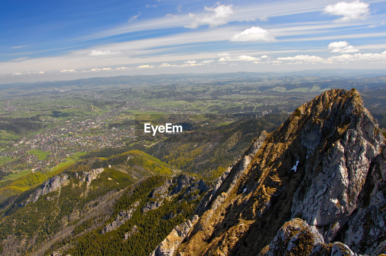 AERIAL VIEW OF GREEN LANDSCAPE AGAINST SKY