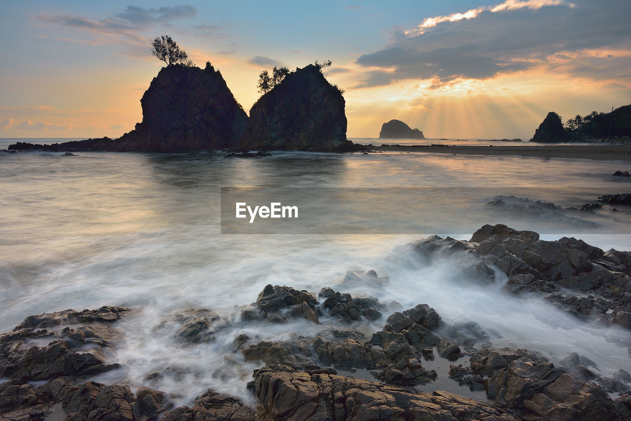 Scenic view of sea against cloudy sky