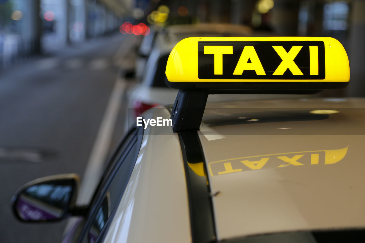 Taxi sign on yellow cab in germany
