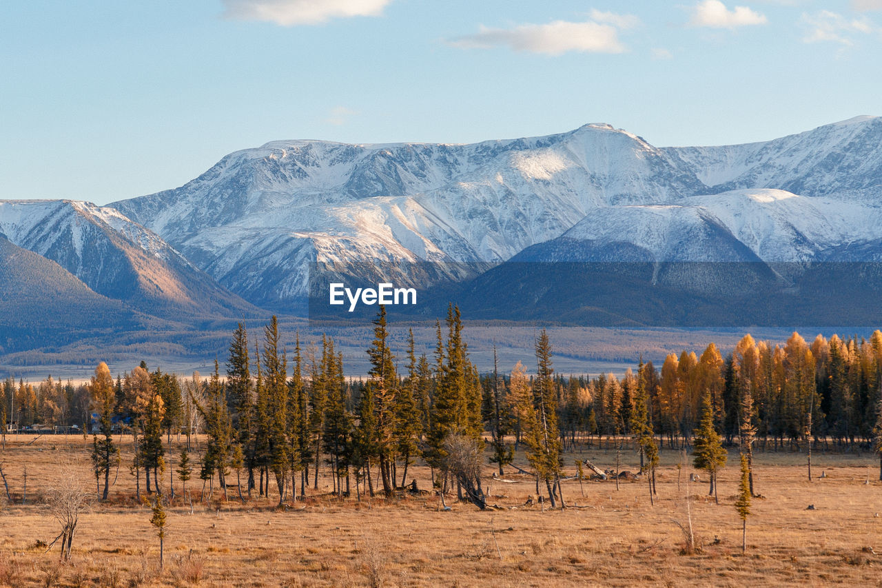 Scenic view of snowcapped mountains against sky