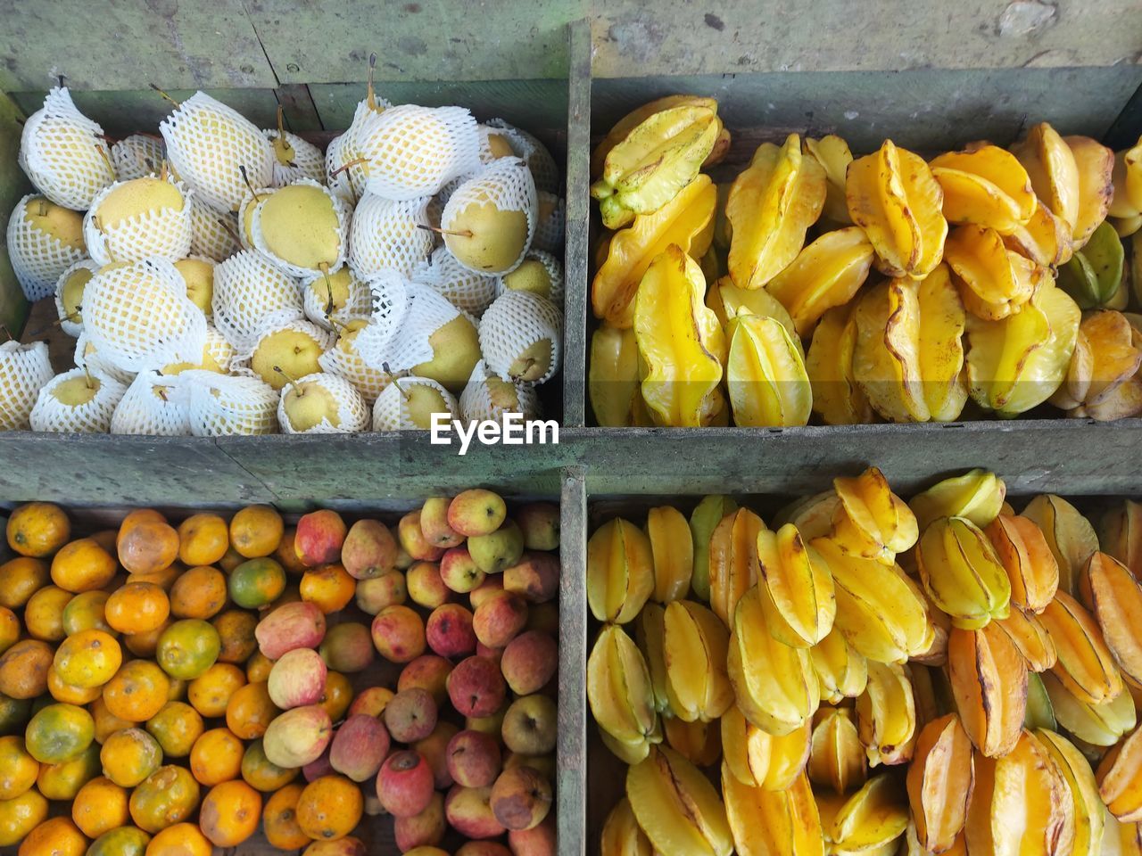 High angle view of fruits for sale at market stall