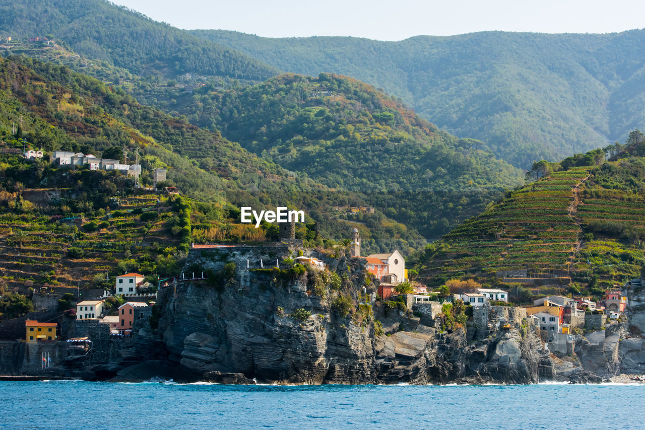 Scenic view of sea and mountains