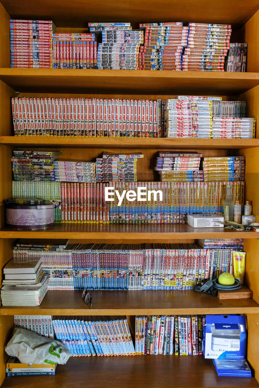 Full frame shot of bookshelf at store