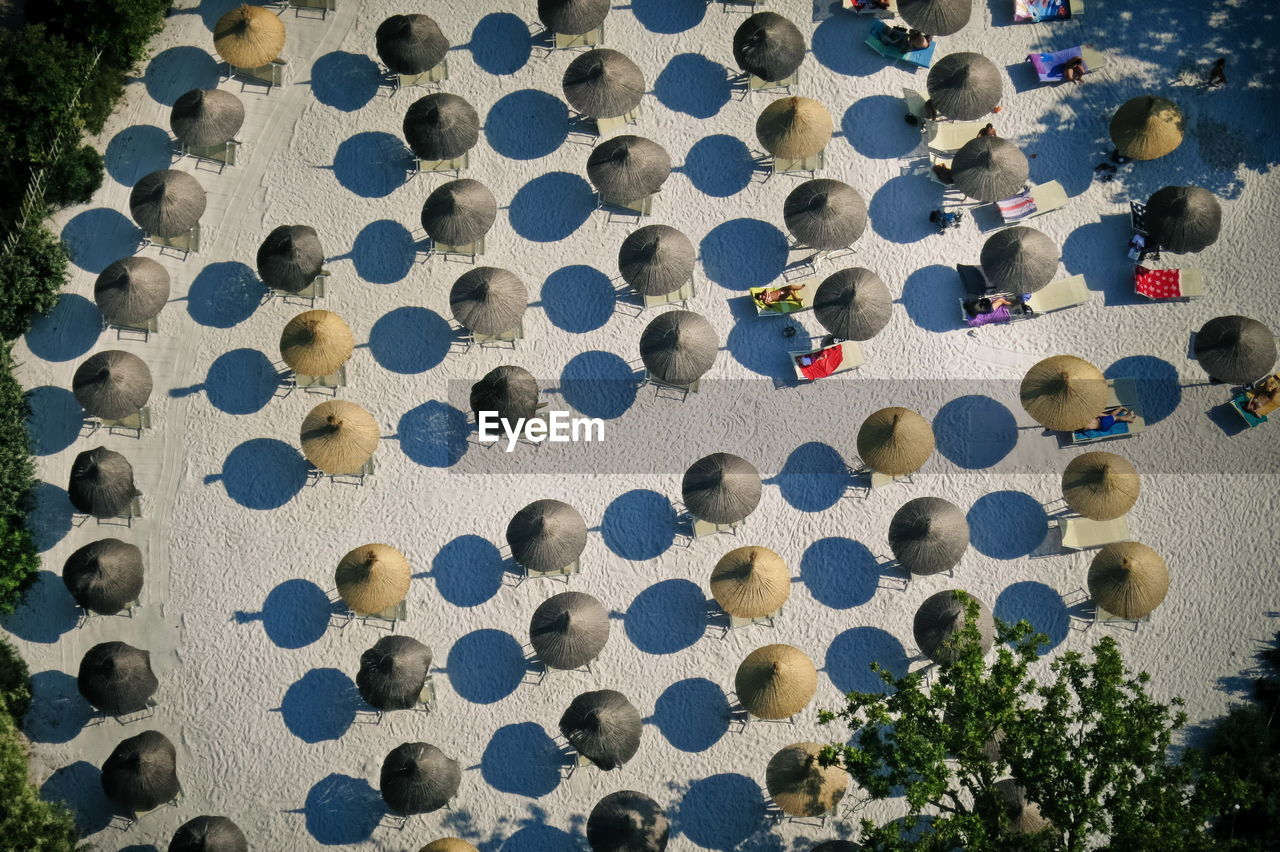 High angle view of beach umbrellas