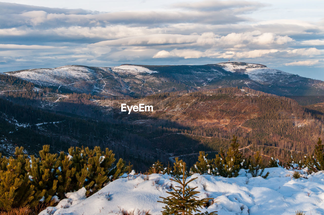 Scenic view of snowcapped mountains against sky