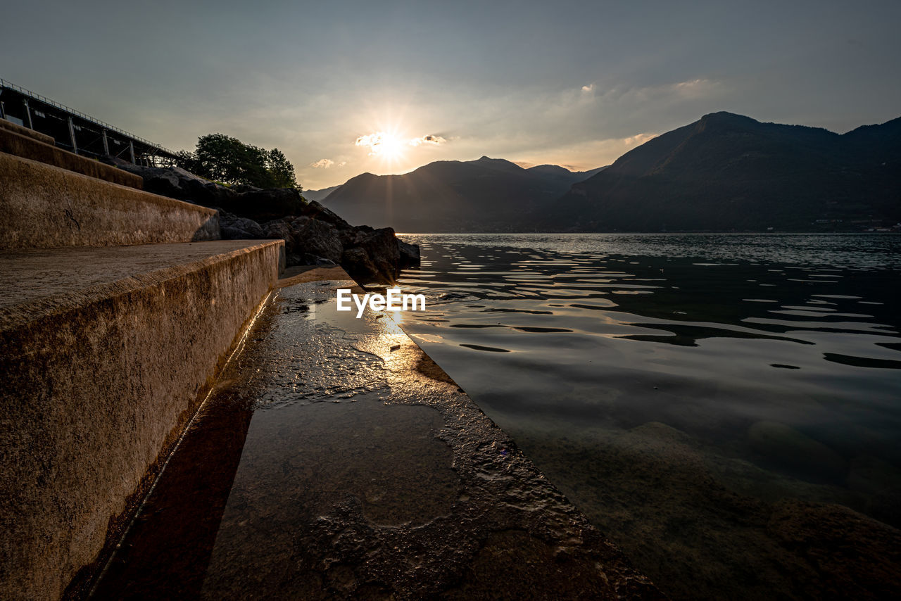 Scenic view of lake against sky during sunset