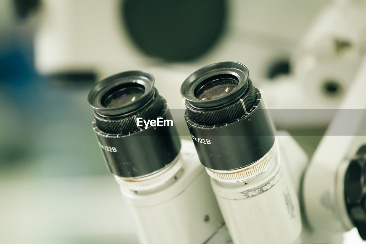 Close-up of microscope in laboratory