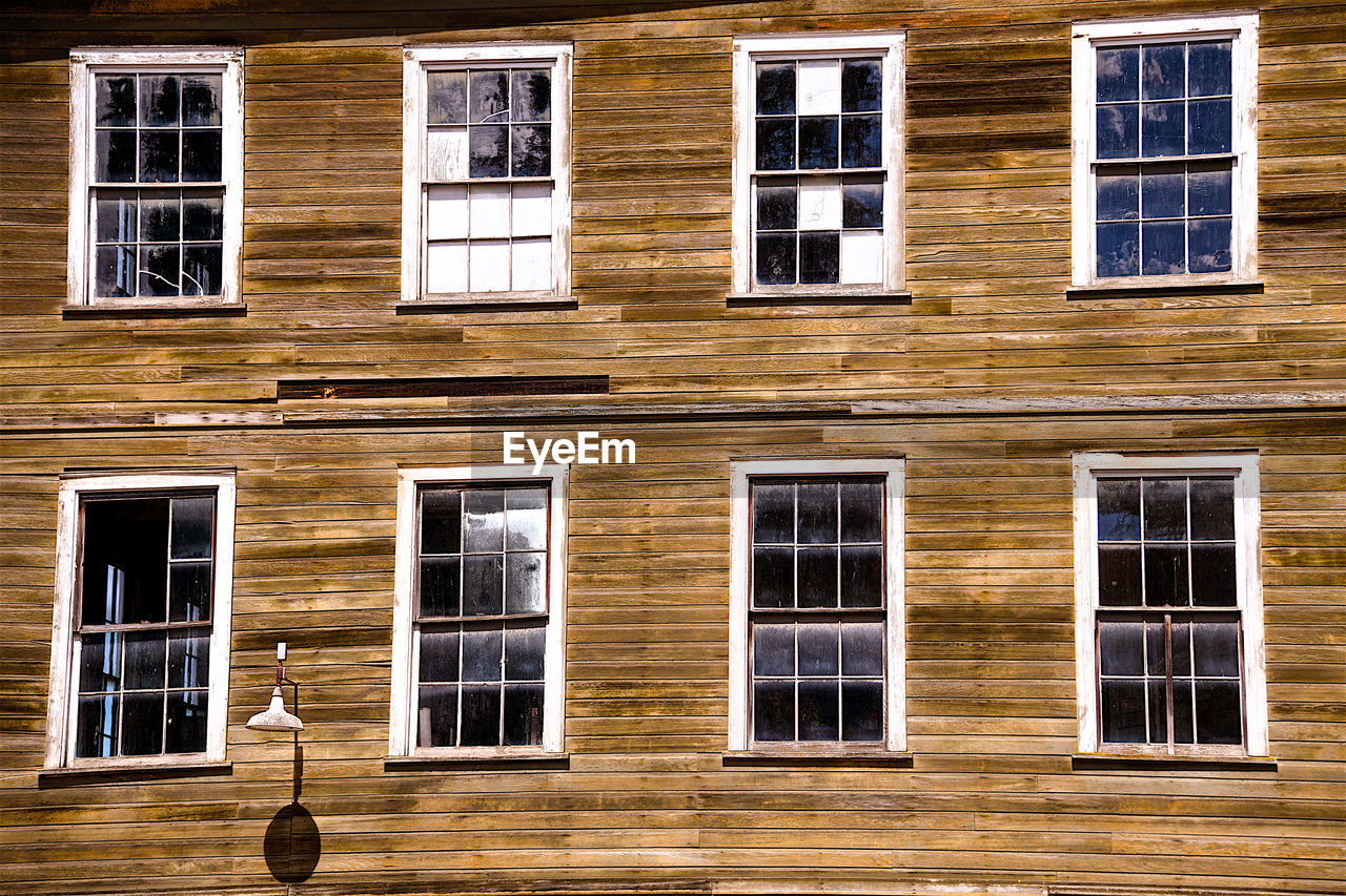 Rustic wood building windows