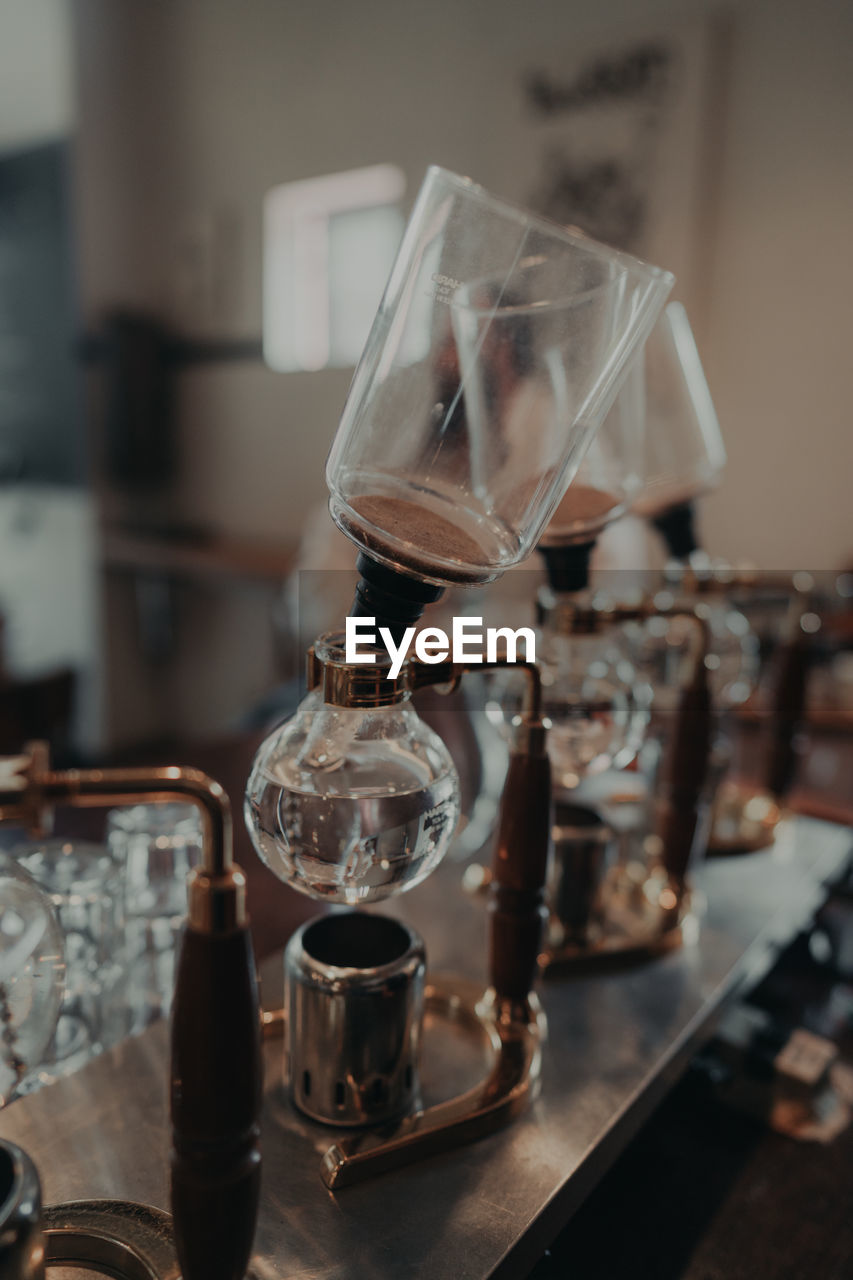 Close-up of siphon coffee