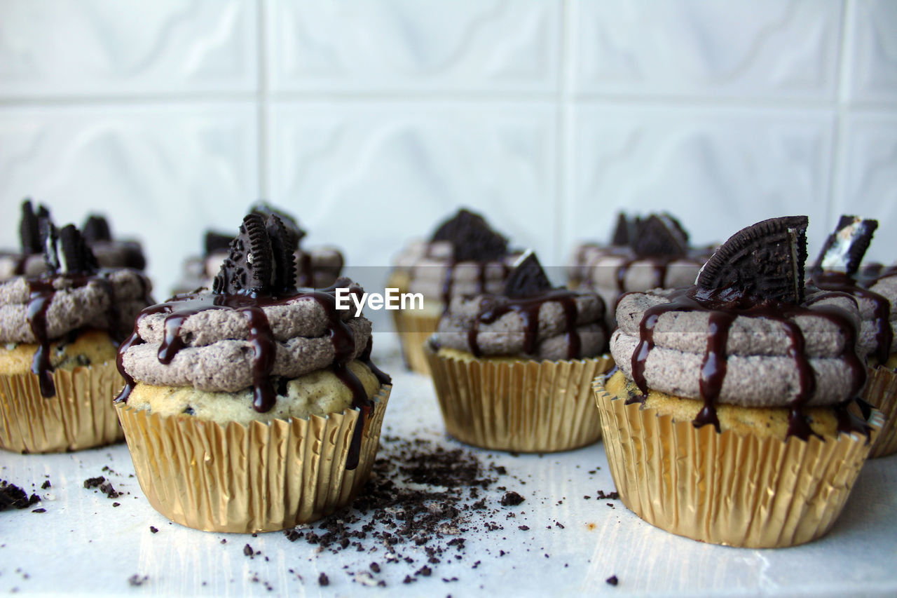 Close-up of cupcakes on table