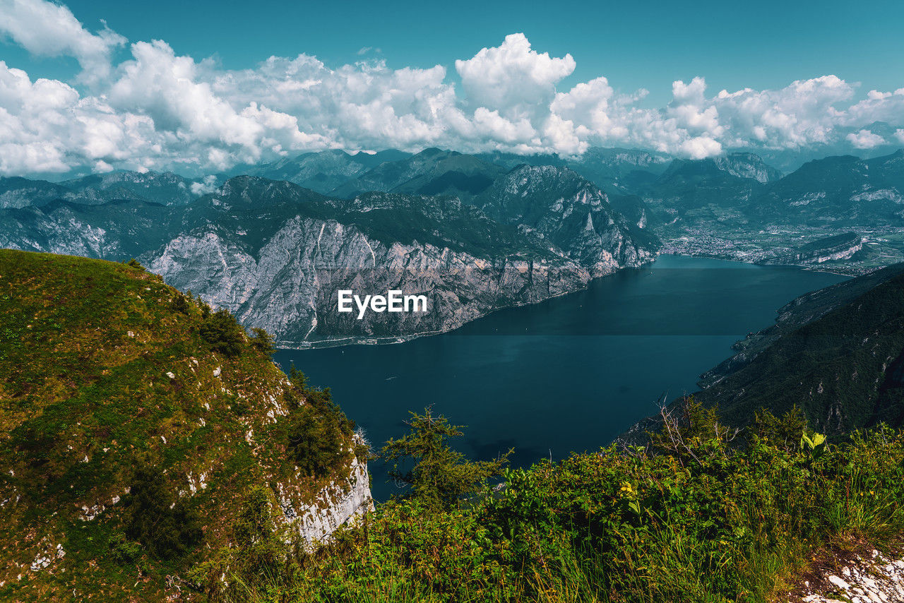 Panoramic view from monte baldo on lake garda near malcesine in italy.