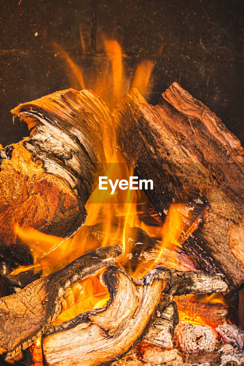 High angle view of bonfire