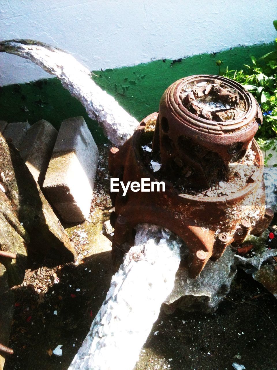 High angle view of abandoned ship metal