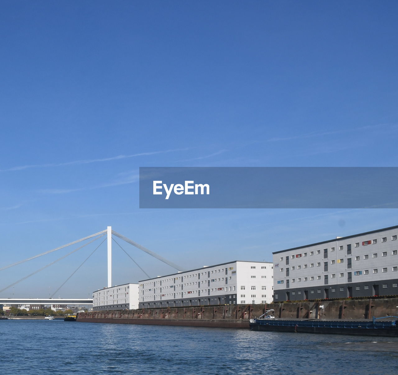 View of suspension bridge over river