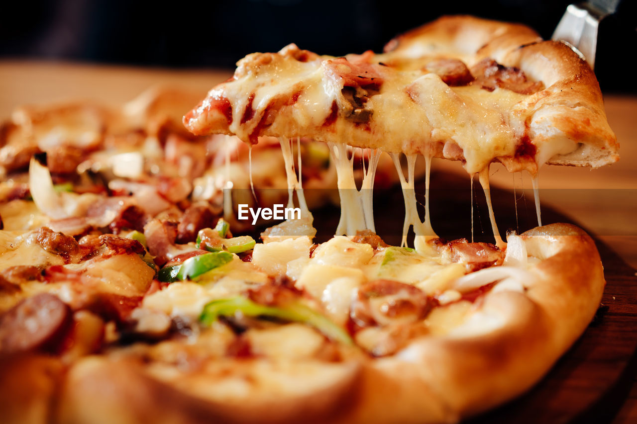 Close-up of pizza on table