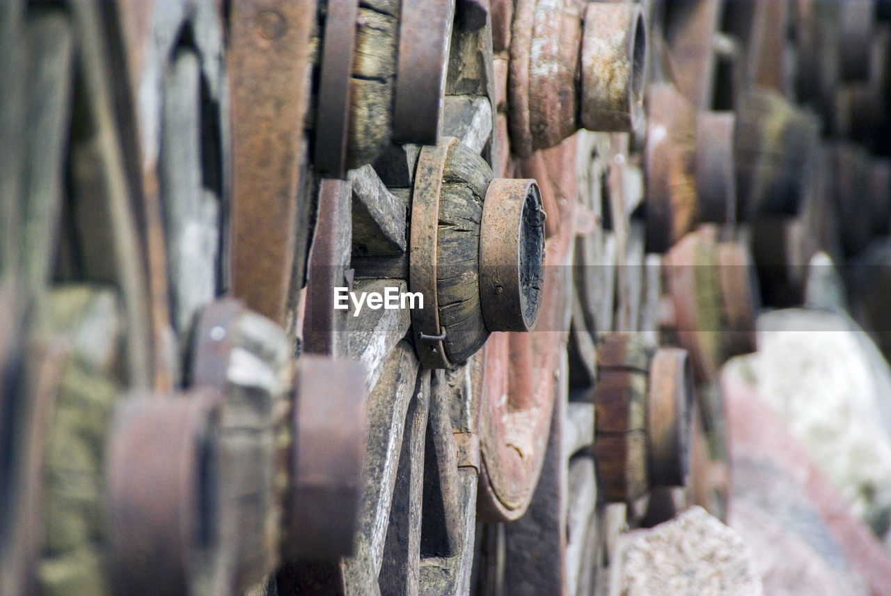 Close-up of wagon wheels