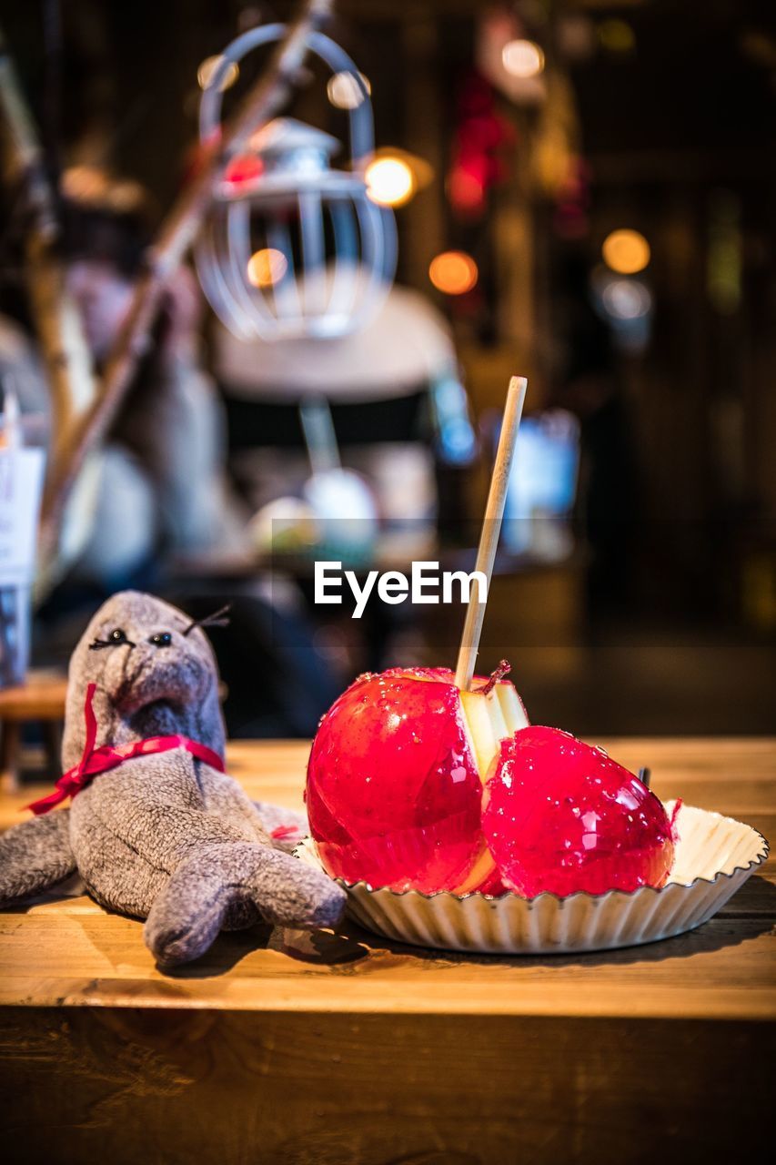 CLOSE-UP OF DOG WITH ICE CREAM IN PLATE