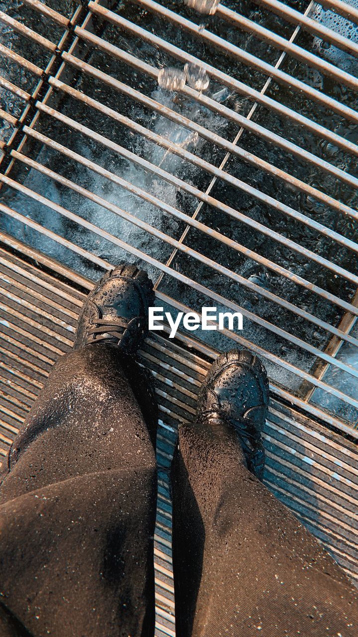 high angle view, metal, iron, day, outdoors, nature, no people, blue