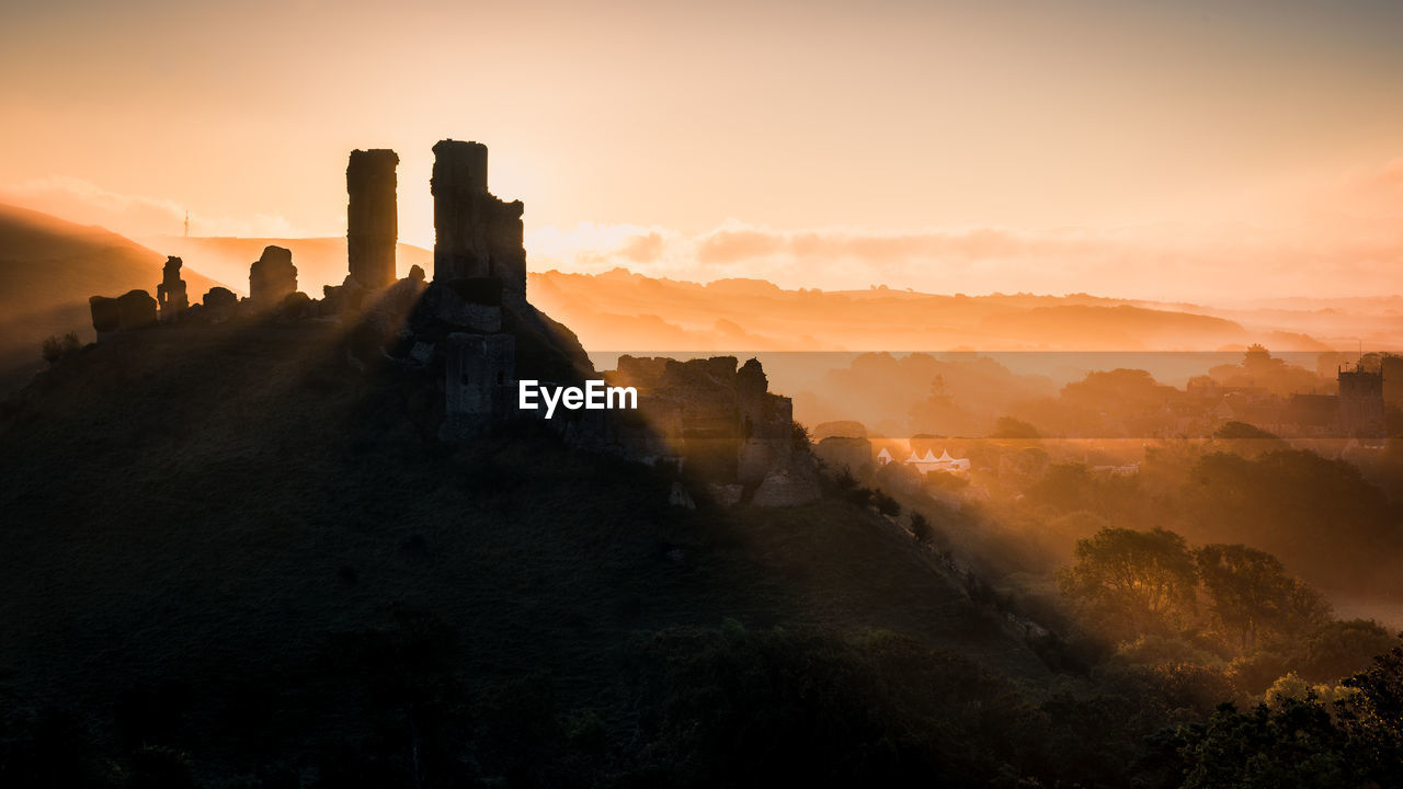 Castle against sky during sunset