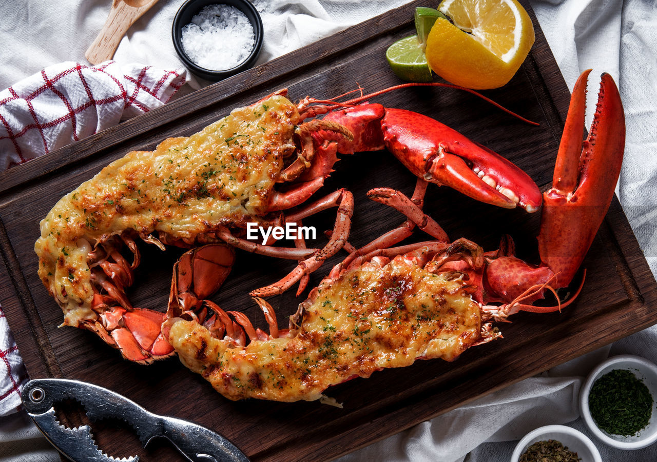 Close-up of seafood in plate on table