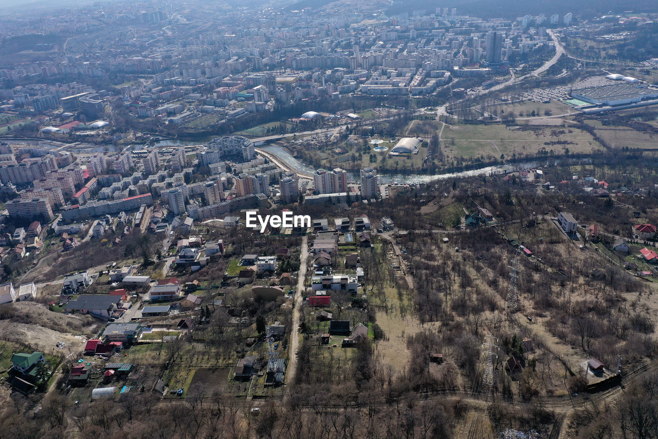 high angle view of buildings in city