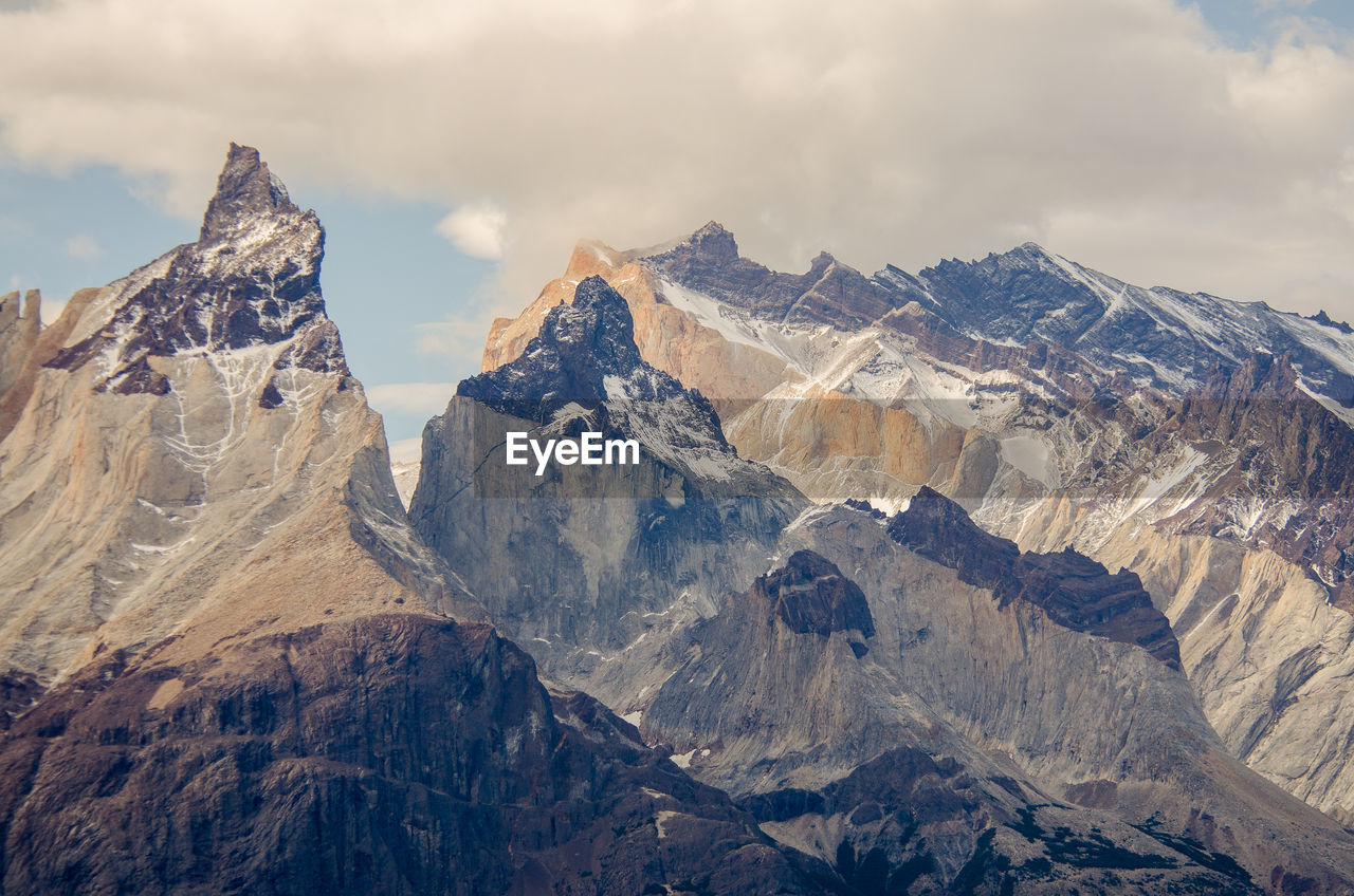 Panoramic view of snowcapped mountains against sky