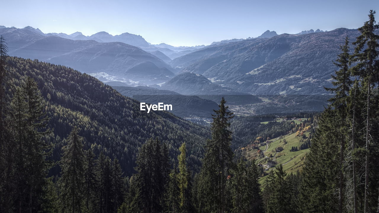 Scenic view of mountains against sky during winter