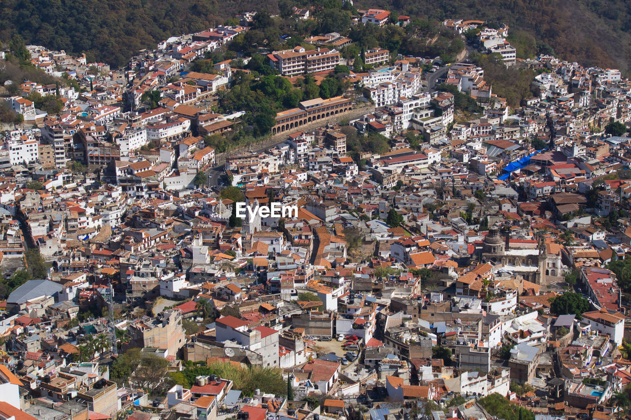 High angle view of townscape on taxco